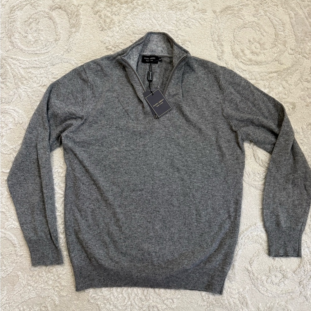 Filipino Roberto Gray‎ Half-Zip Men's Sweater Cashmere Wool Blend Size L NWT